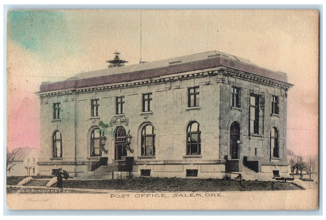 c1910's Post Office Building Entrance Lady On Stairs Salem Oregon OR Postcard