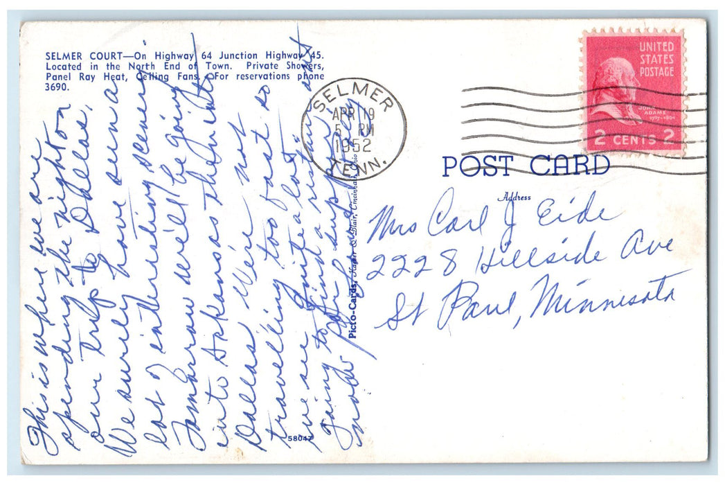 1962 Selmer Court Exterior Roadside Selmer Tennessee TN Posted Trees Postcard