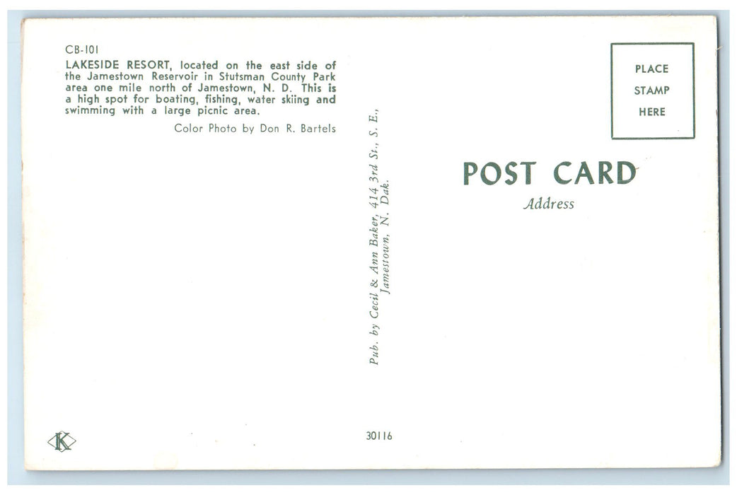 c1960s Lakeside Resort Located On Jamestown Reservoir Jamestown ND Cars Postcard