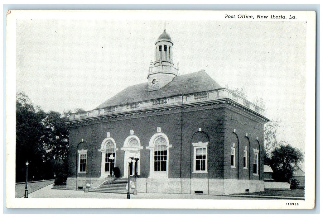 c1920's Post Office Tower Building Stairs Entrance New Iberia Louisiana Postcard