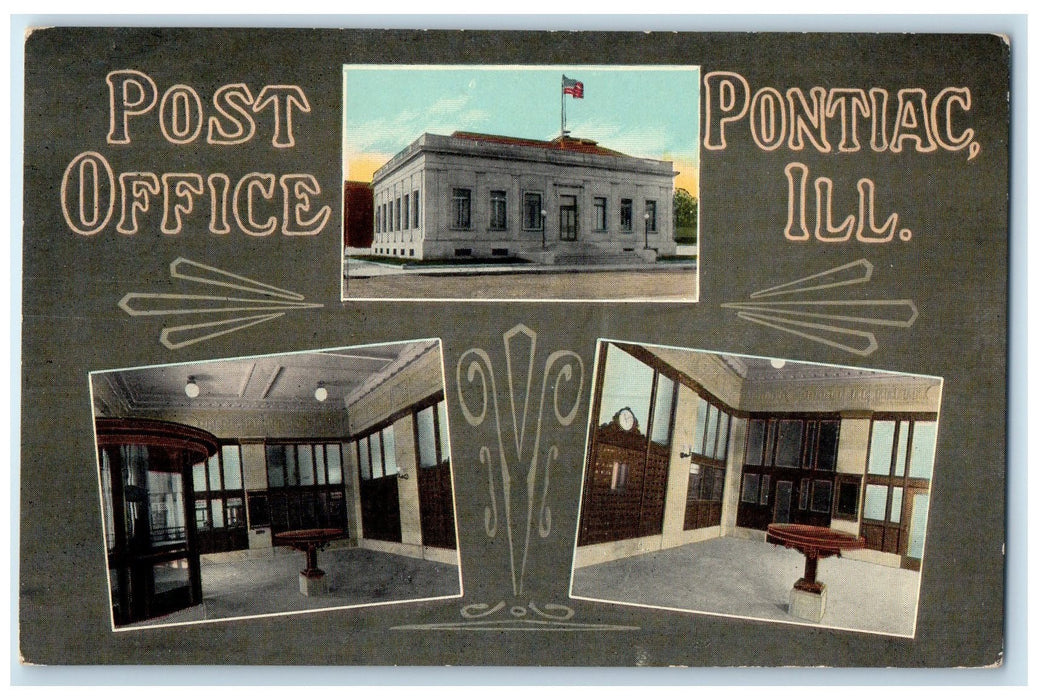 c1910's Post Office Multiview Buildings Interior Pontiac Illinois IL Postcard