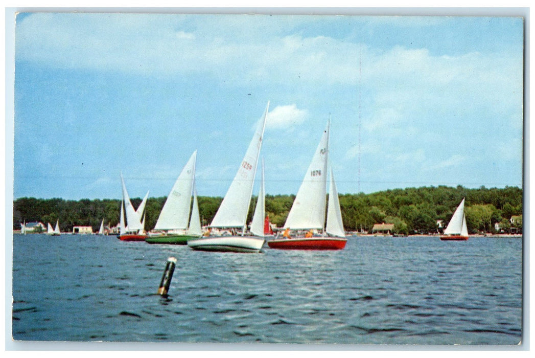 c1960's Regatta Yachts Activity Scene Door County Wisconsin WI Unposted Postcard