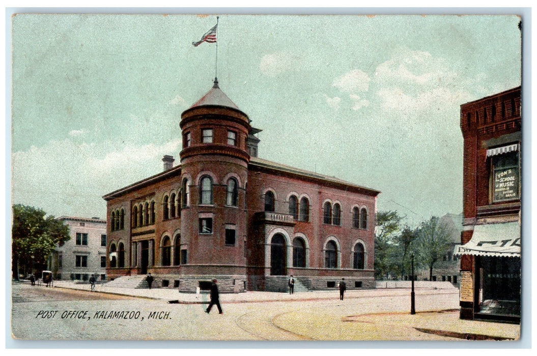 1907 Post Office Building Tower Railway Street  Kalamazoo Michigan MI Postcard