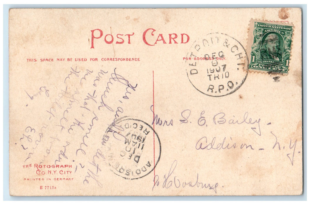 1907 Post Office Building Tower Railway Street  Kalamazoo Michigan MI Postcard
