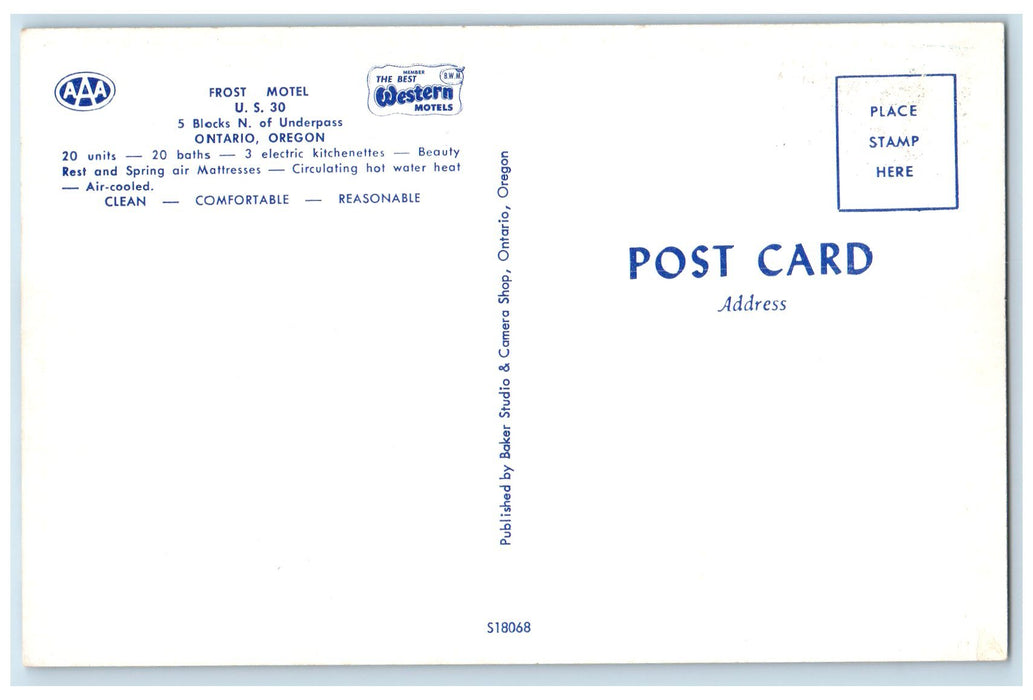 c1960s Frost Motel Exterior Roadside Ontario Oregon OR Unposted Signage Postcard