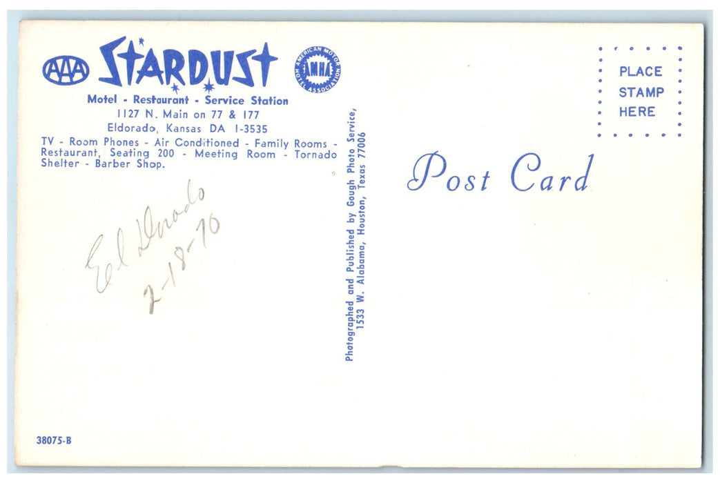 c1960's Stardust Motel Restaurant Exterior Eldorado Kansas KS Unposted Postcard