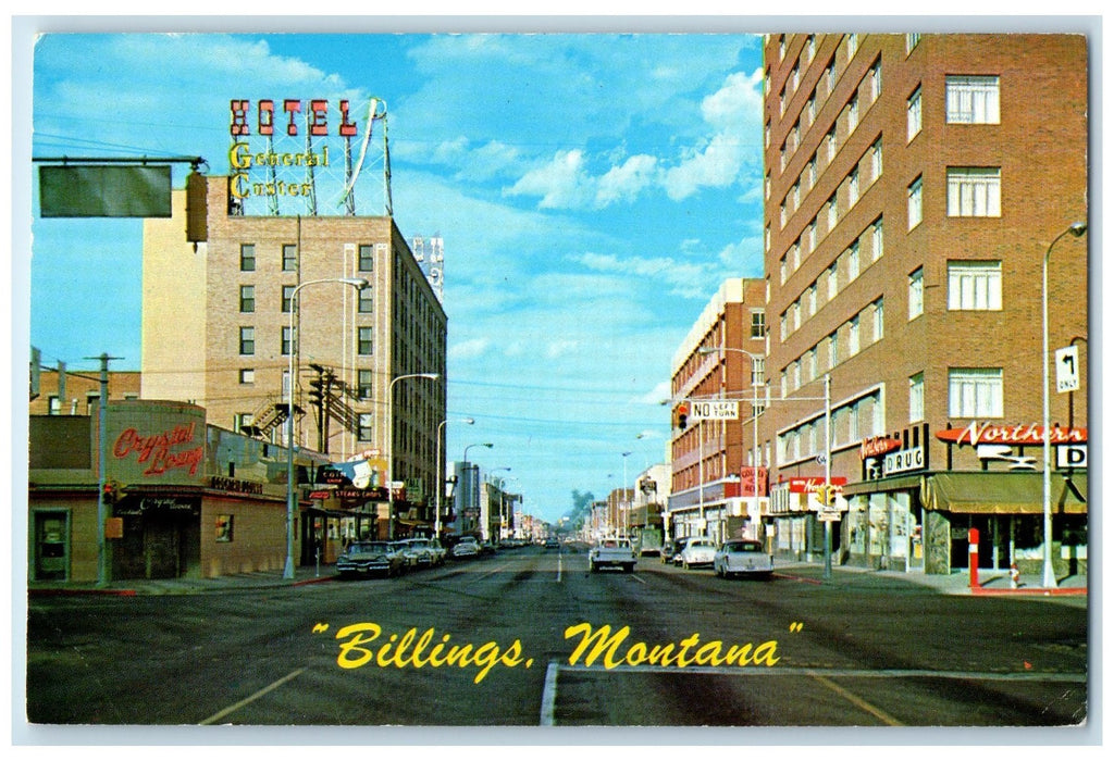 c1960s 1st Avenue North Looking Hotel Building Scene Billing Montana MT Postcard