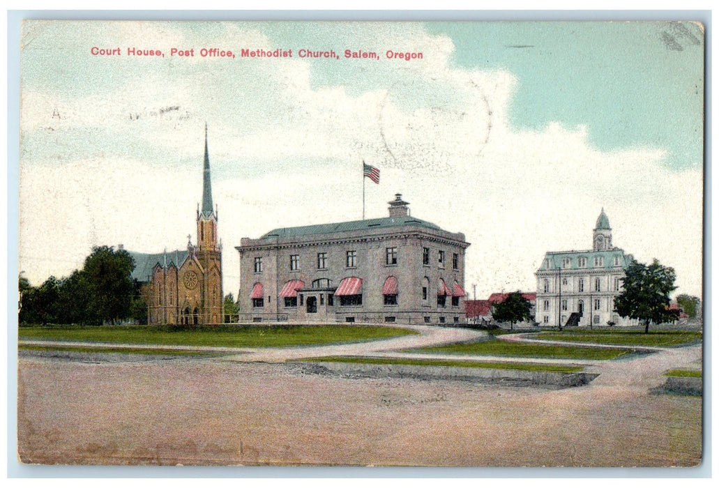 1911 Court House Post Office Methodist Church Buildings Salem Oregon Postcard