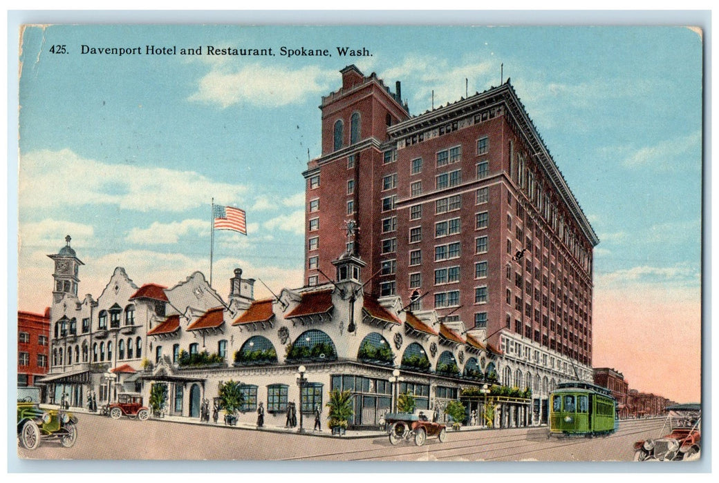 1918 Davenport Hotel And Restaurant Washington Spokane Washington WA Postcard