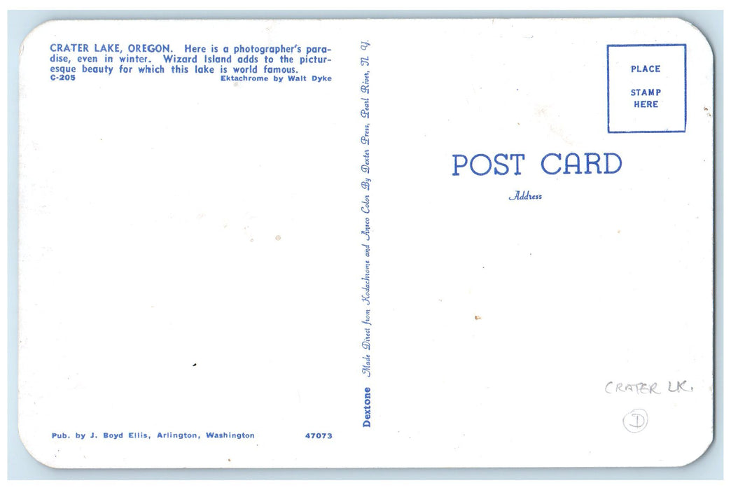 c1960's Wizard Island Adds To The Picturesque Crater Lake Oregon OR Postcard