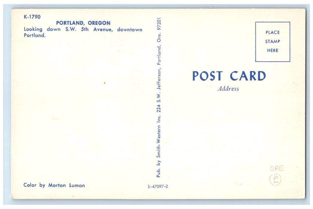 c1960's Greetings From Portland Oregon OR Looking Down S.W. 5th Avenue Postcard