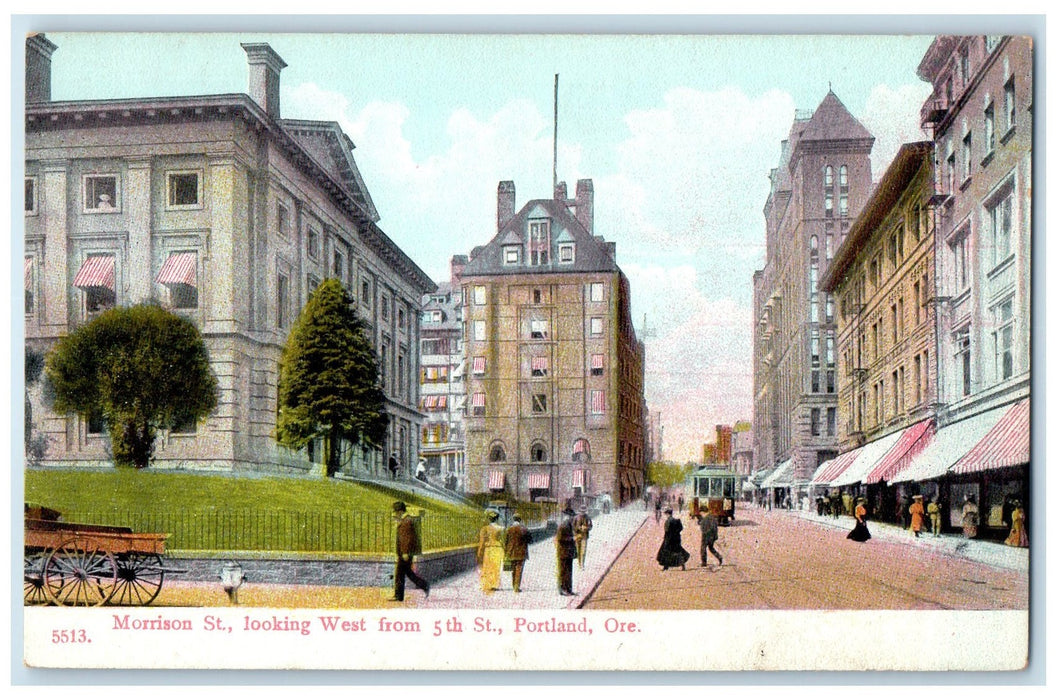 c1910's Morrison Street Looking West From 5th Street Portland Oregon OR Postcard
