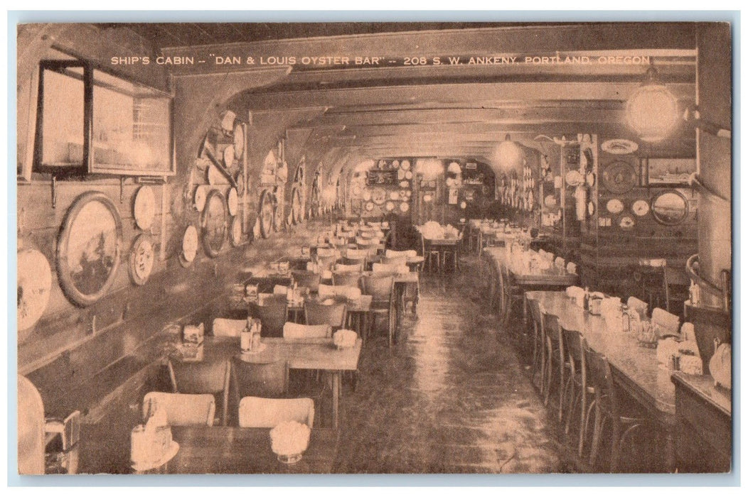 c1940s Ships Cabin Dan And Louis Oyster Bar Portland Oregon OR Unposted Postcard