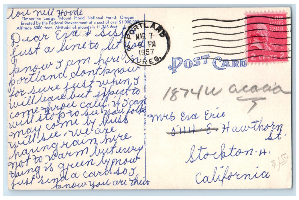 1957 Timberland Lodge Mount Hood National Forest Portland Oregon OR Postcard