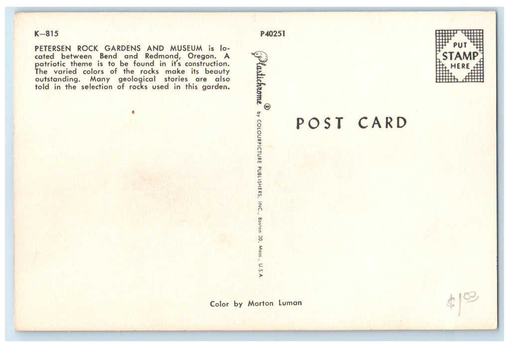 c1960's Peterson Rock Gardens And Museum Redmond Oregon OR Unposted Postcard