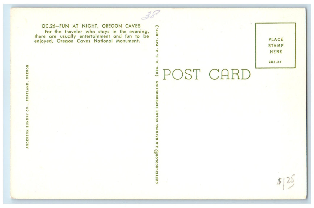 c1960's Fun At Night Oregon Caves National Monument Portland Oregon OR Postcard