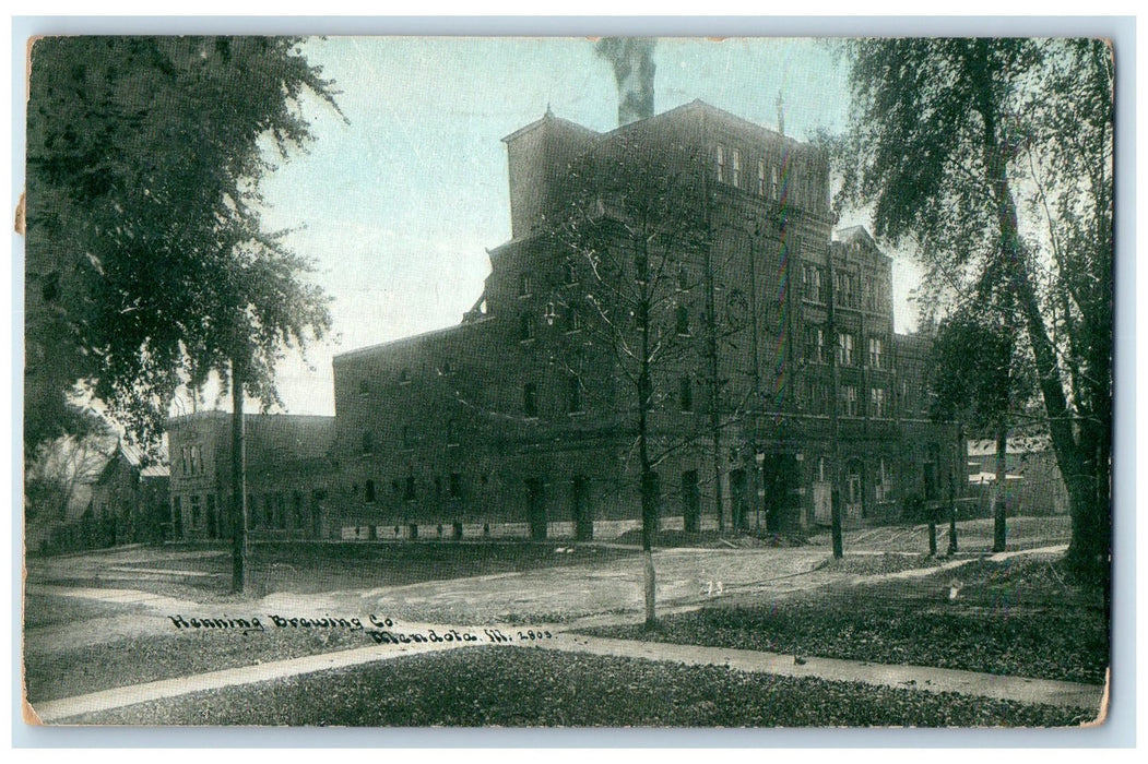 1911 Henning Brewing County Exterior Roadside Mendota Illinois IL Trees Postcard