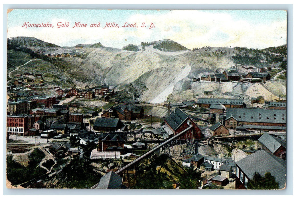 1906 Homestake Gold Mine And Mills Scene Lead North Dakota SD Posted Postcard