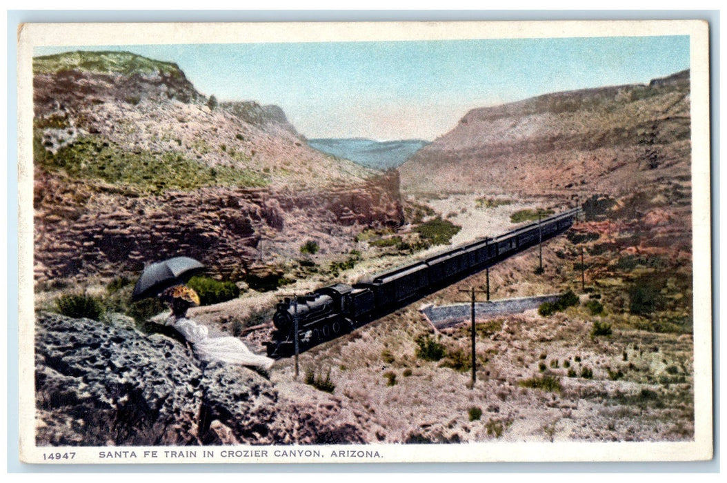 c1920's Santa Fe Train Locomotor In Crozier Canyon Santa Fe Arizona AZ Postcard