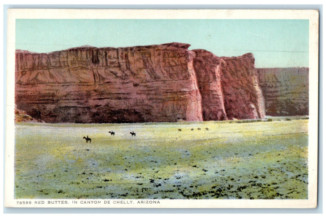 c1920s Red Buttes In Canyon De Chelley Chinle Arizona AZ Unposted Horse Postcard