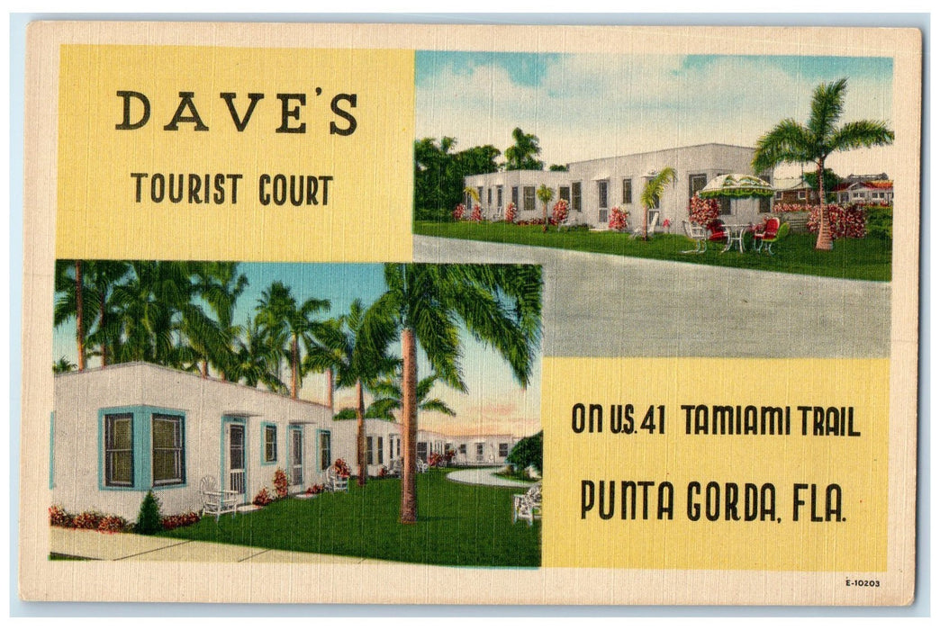 c1940's Dave's Tourist Court Exterior Roadside Punta Gorda Florida FL Postcard
