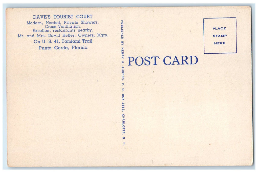 c1940's Dave's Tourist Court Exterior Roadside Punta Gorda Florida FL Postcard