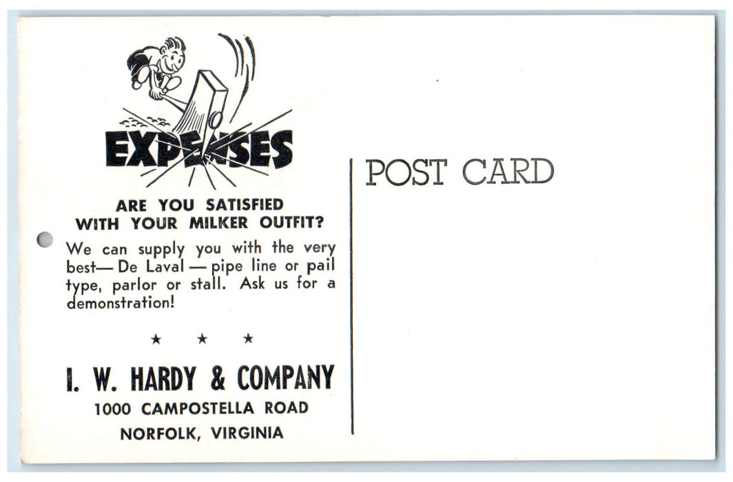 c1960's I. W. Hardy & Company Dairy & Equipment Norfolk Virginia VA Pig Postcard