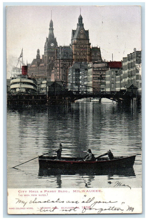 1907 City Hall & Pabst Building Milwaukee Wisconsin WI Posted Boating Postcard