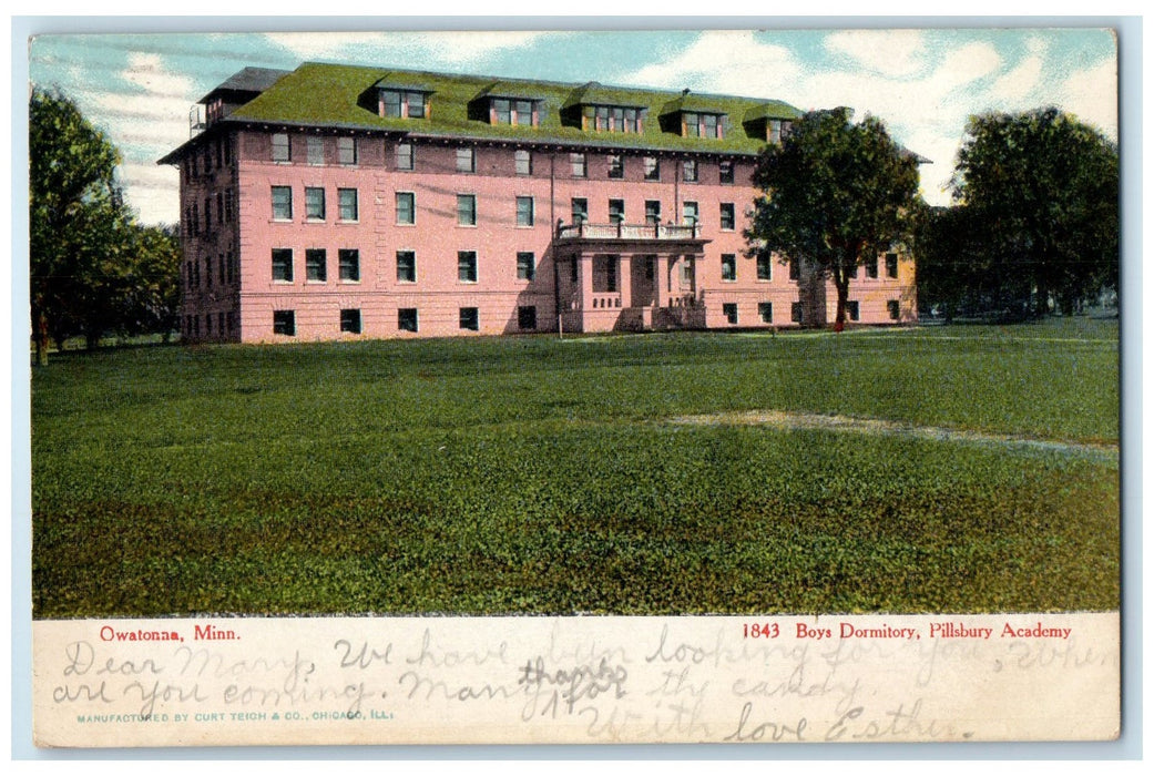 1907 Boys Dormitory Pillsbury Academy Exterior Owatonna Minnesota MN Postcard