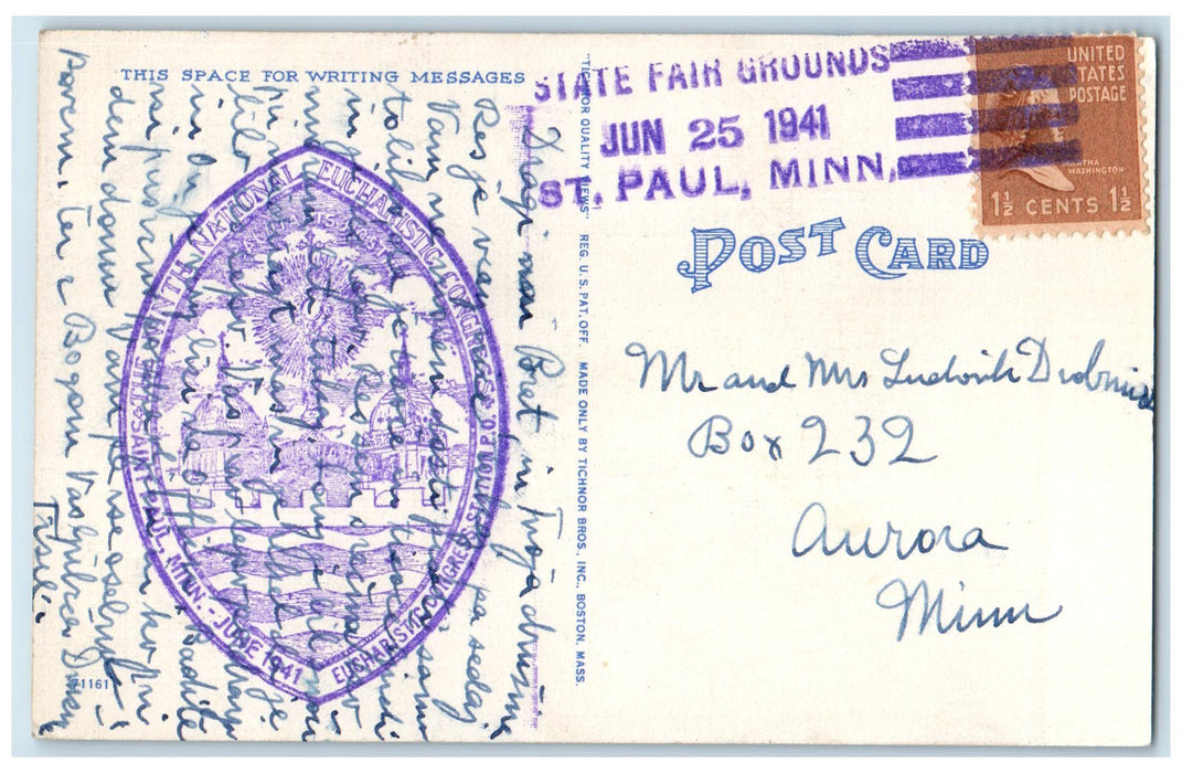 1941 National Eucharistic Congress St. Fair Grounds St. Paul Minnesota Postcard