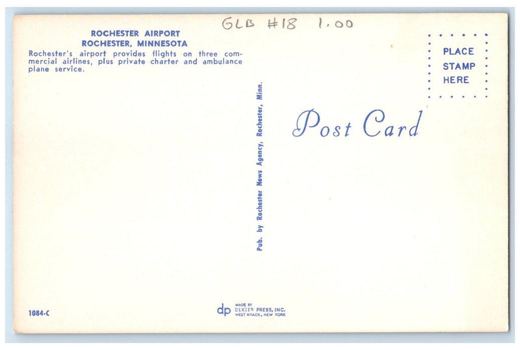 c1960's Rochester Airport 3 Commercial Airlines Rochester Minnesota MN Postcard