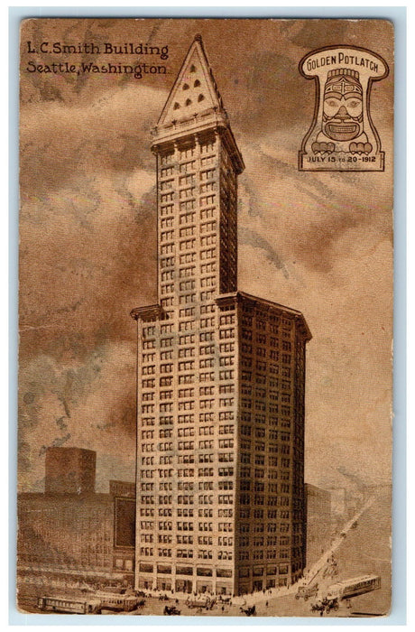 c1910's LC Smith Building Scene Seattle Washington WA Unposted Potlatch Postcard