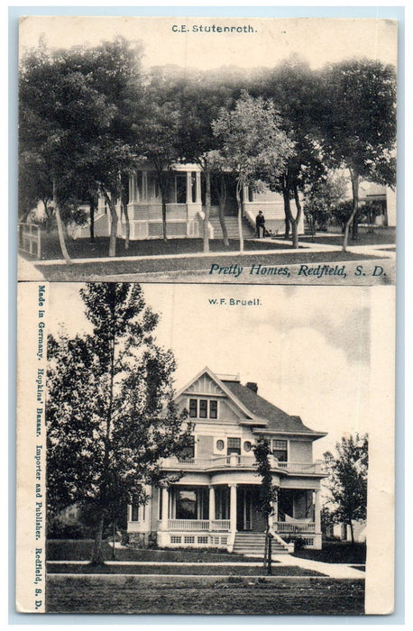 c1910's Pretty Homes C.E. Stutenroth W.F. Bruell Redfield South Dakota Postcard