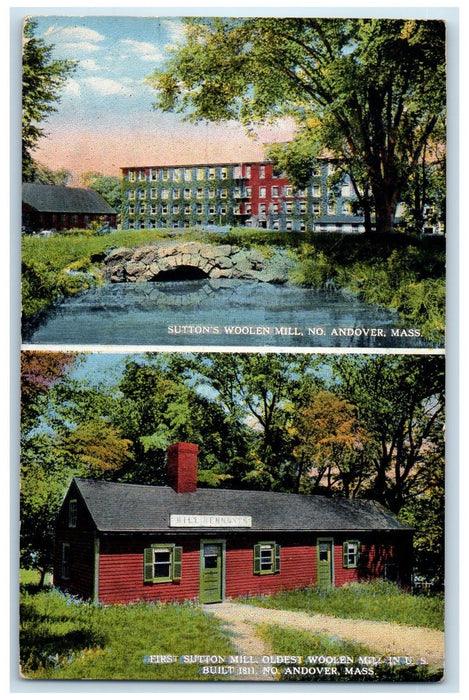 1915 First Sutton Mill Oldest Woolen Mill Andover Massachusetts MA Tree Postcard