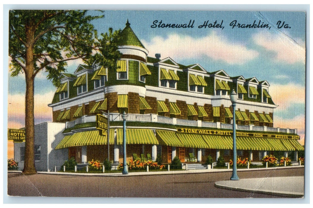 c1940's Stonewall Hotel Dining Room And Coffee Shop Franklin Virginia Postcard