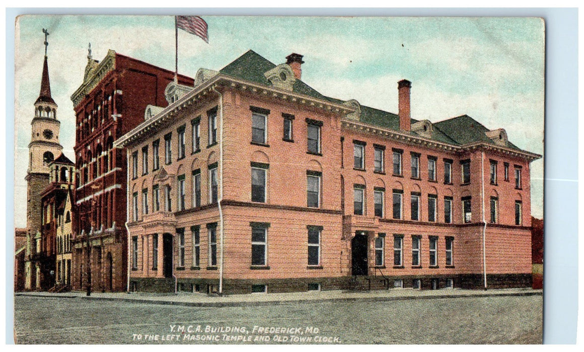 c1910's YMCA Building Masonic Temple Old Town Clock Frederick Maryland Postcard