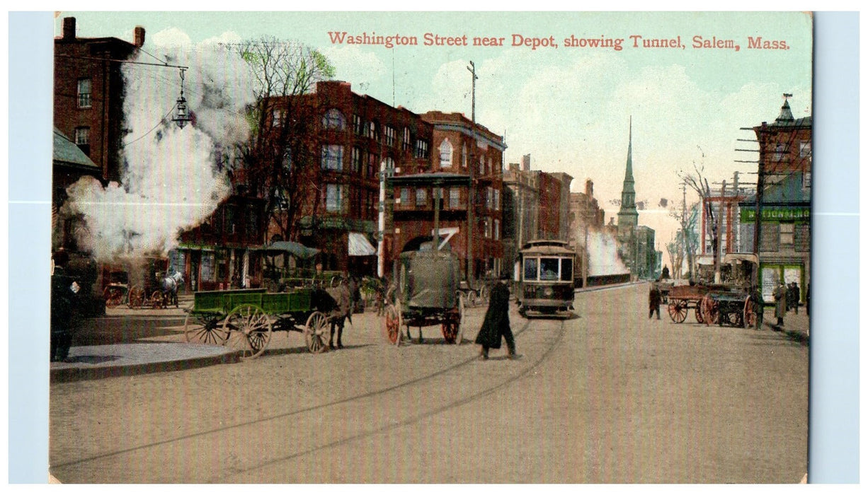 1909 Washington Street Near Depot Showing Tunnel Salem Massachusetts MA Postcard