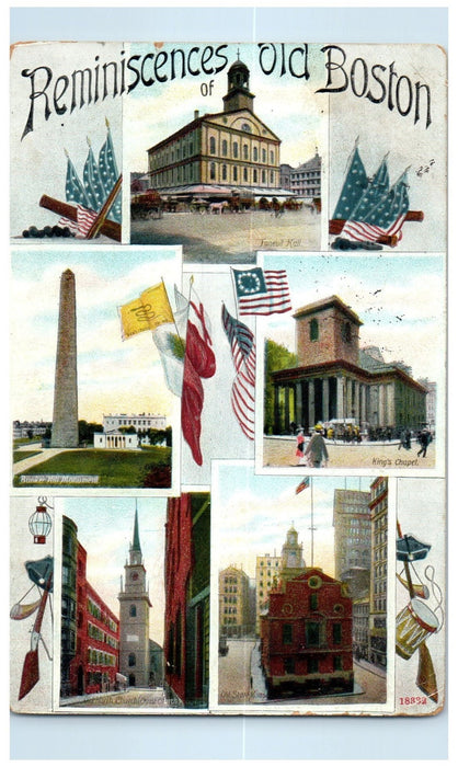 1909 Reminiscenes Old Boston Landmarks Marblehead Massachusetts MA Flag Postcard