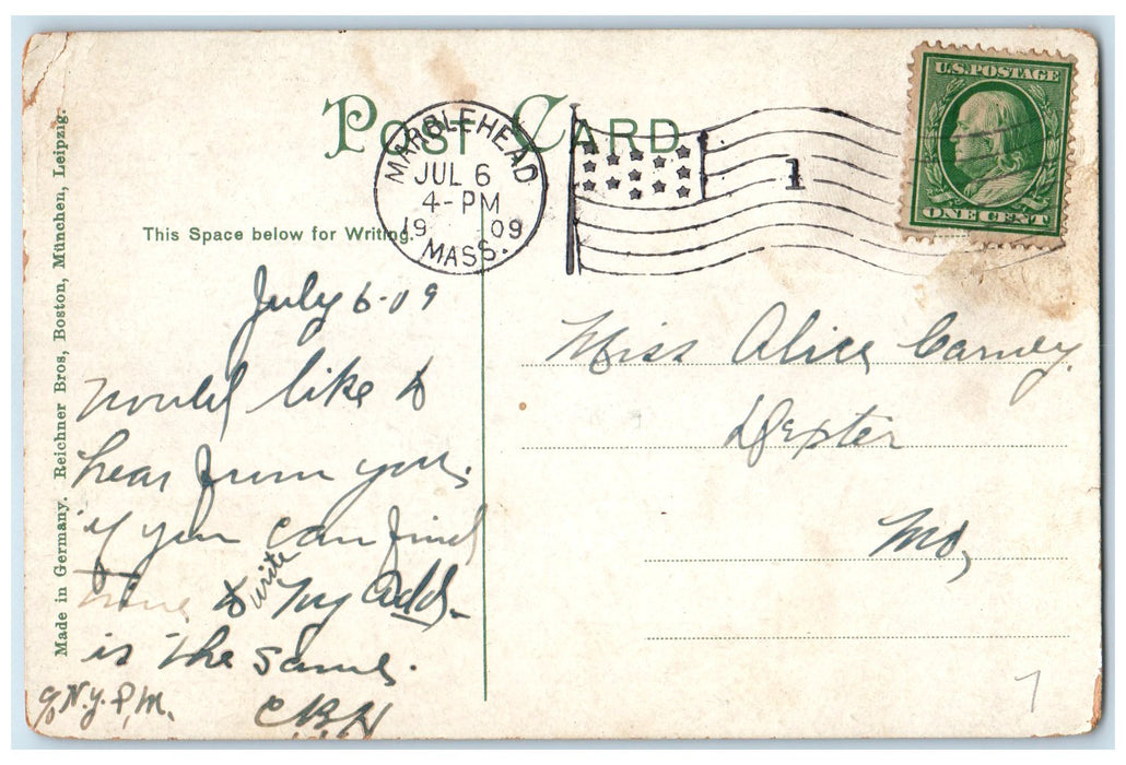 1909 Reminiscenes Old Boston Landmarks Marblehead Massachusetts MA Flag Postcard