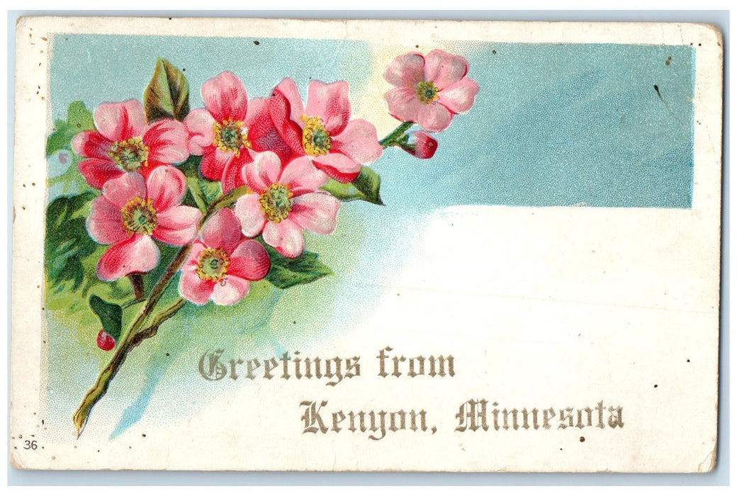 1910 Greetings From Kenyon Minnesota MN Posted Embossed Flowers Leaves Postcard