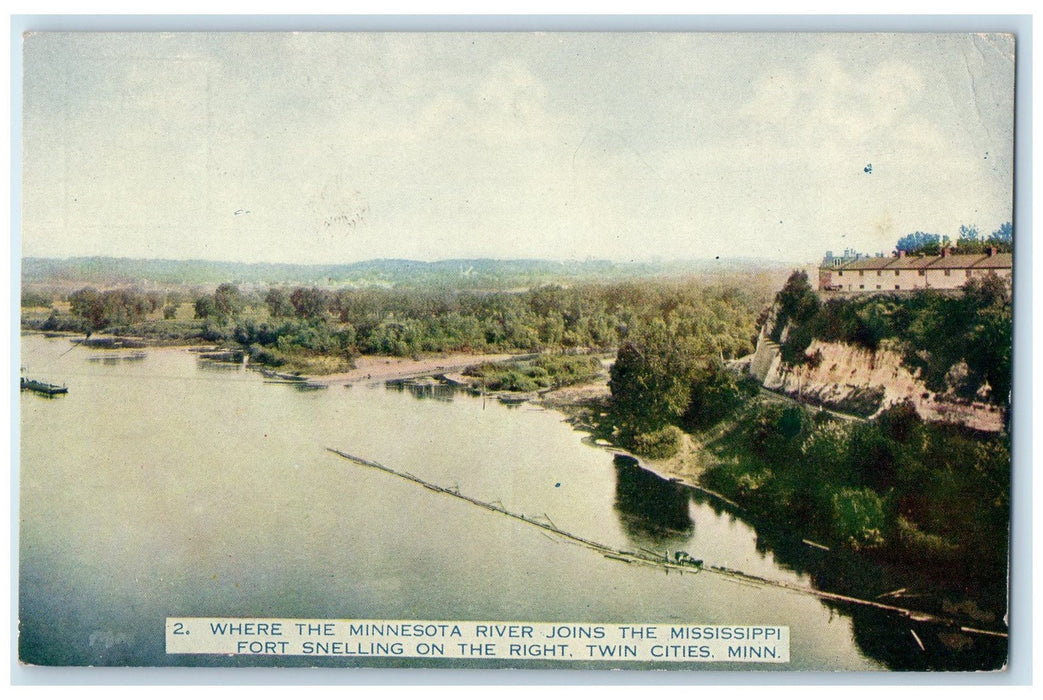 c1950 Where The Minnesota River Joins Mississippi Twin Cities Minnesota Postcard