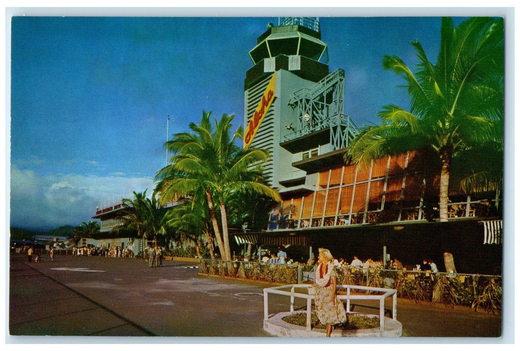 c1920's Honolulu Airport Aviation Tower Building Passenger View Hawaii Postcard