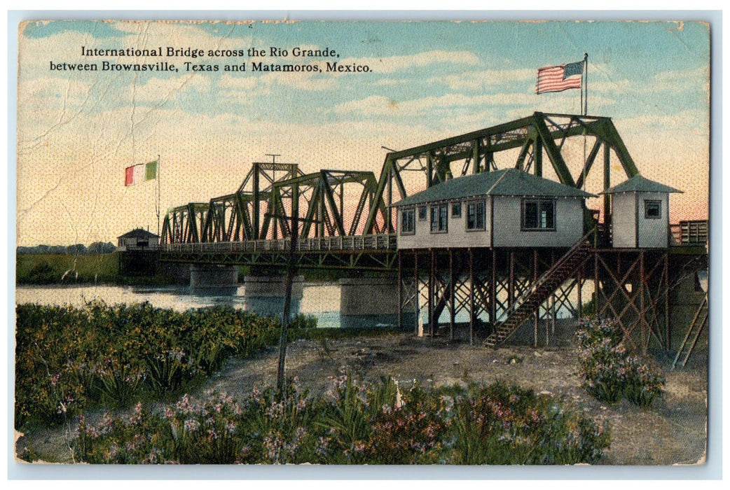 c1910's International Bridge Across Rio Grande Matamoros Mexico Texas Postcard