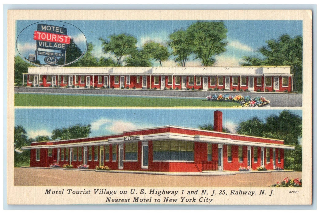 c1940's Motel Tourist Village Exterior Roadside Rahway New Jersey NJ Postcard