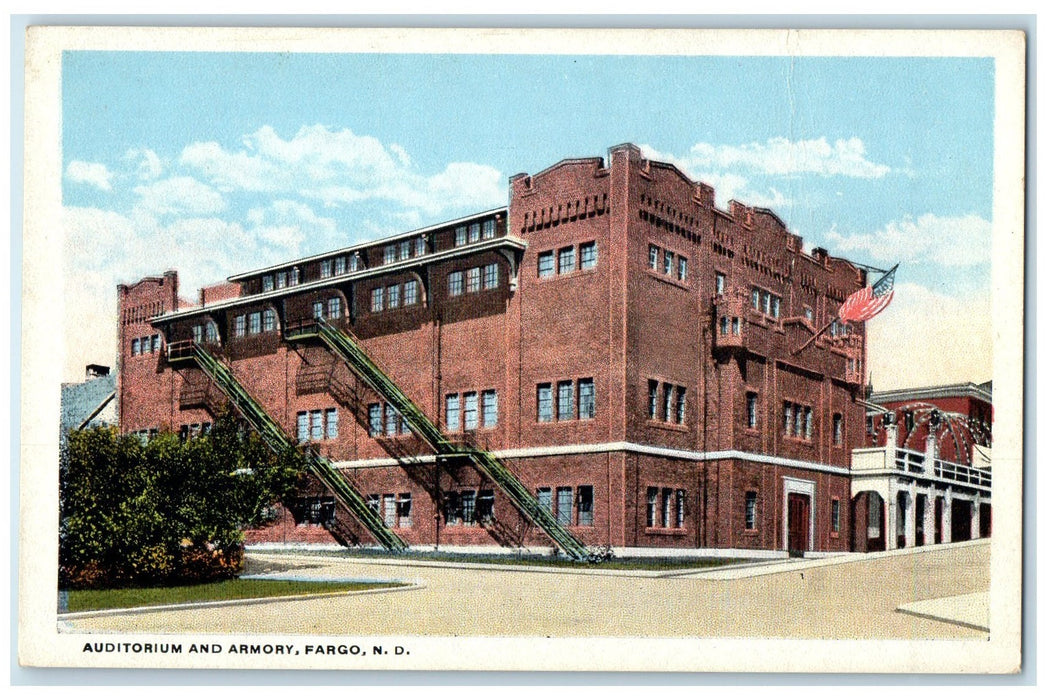 c1920's Auditorium & Armory Building Exit Stairs Fargo North Dakota Postcard