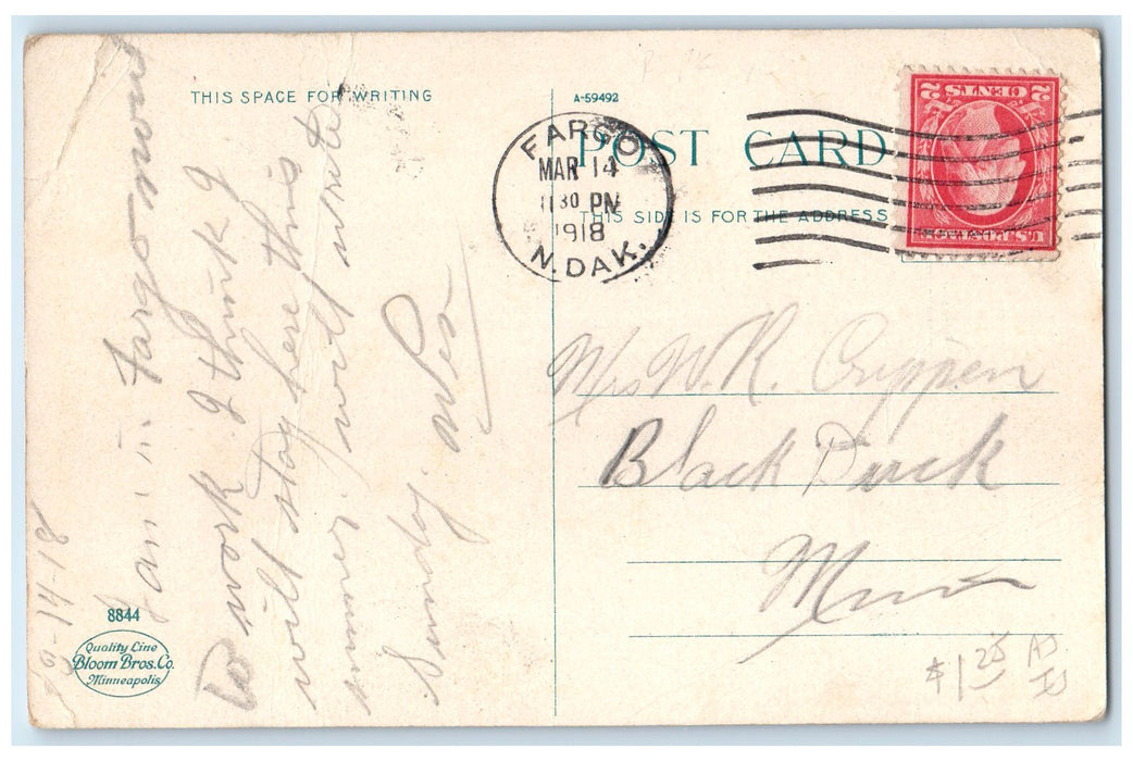 1918 Entrance Island Park Trolley Classic Car Road Fargo North Dakota Postcard