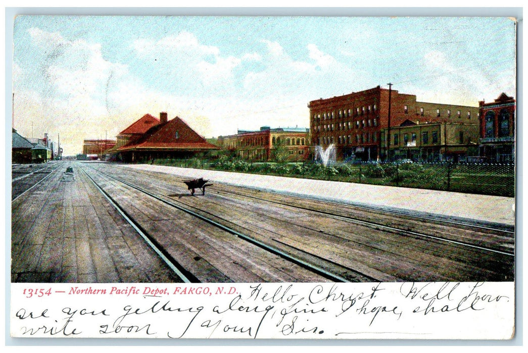 1907 Northern Pacific Depot Railroad Building Fargo North Dakota Posted Postcard