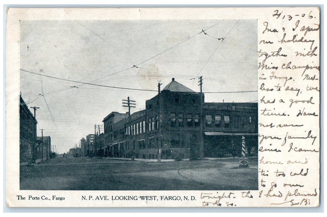1906 The Porte Co. Northern Pacific Looking West Fargo North Dakota Postcard
