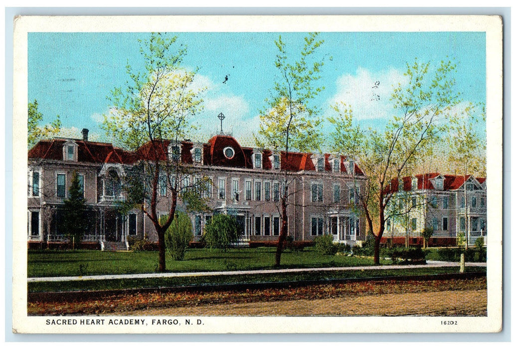 1927 Sacred Heart Academy Campus Building Dirt Road Fargo North Dakota Postcard