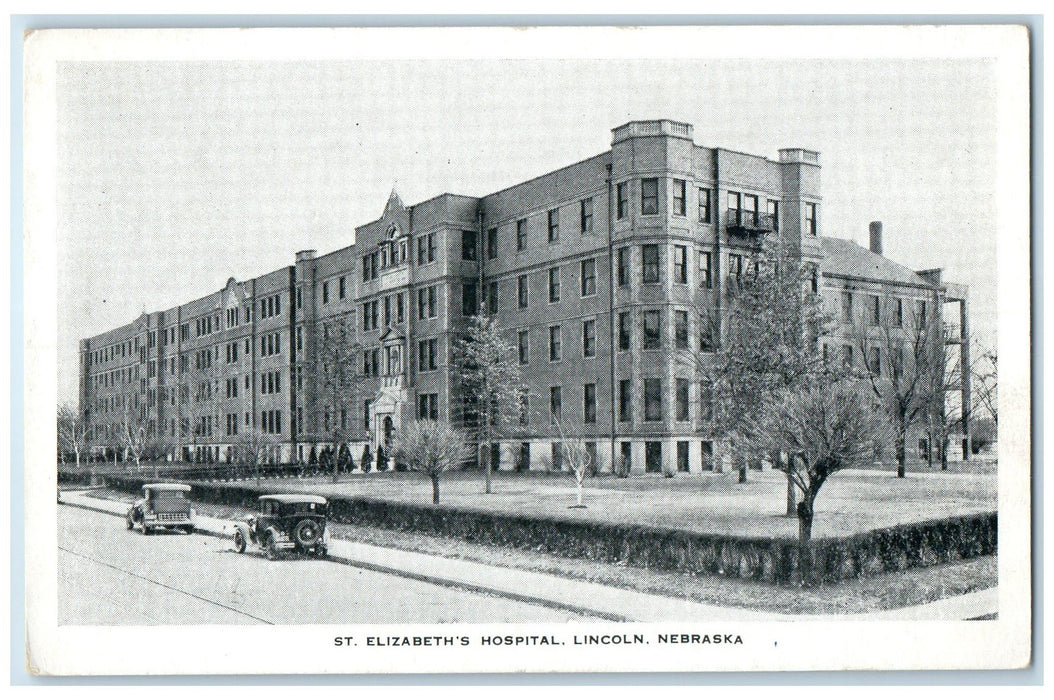 c1940's St. Elizabeth's Hospital Exterior Roadside Lincoln Nebraska NE Postcard